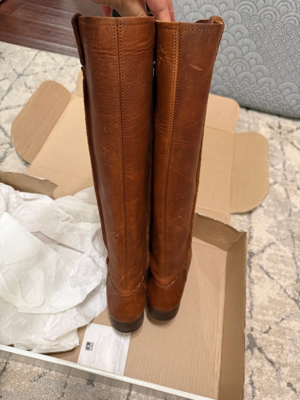 Tall Leather Riding Boots in Cognac Brown - Picture 5 of 13